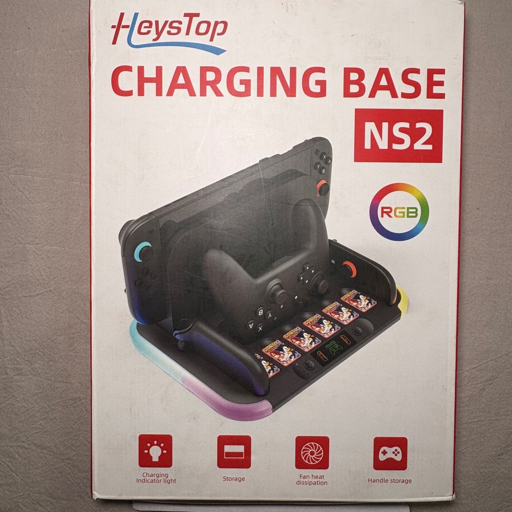 HeysTop NS2 Charging Base for Nintendo Switch RGB Cooling Fan Storage Dock Black